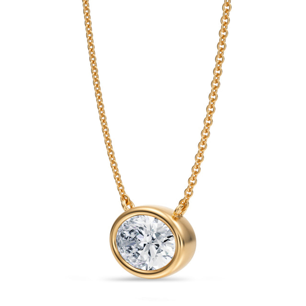 Oval Lab Diamond Solitaire Pendant Necklace 14K Yellow Gold (1.50ct)