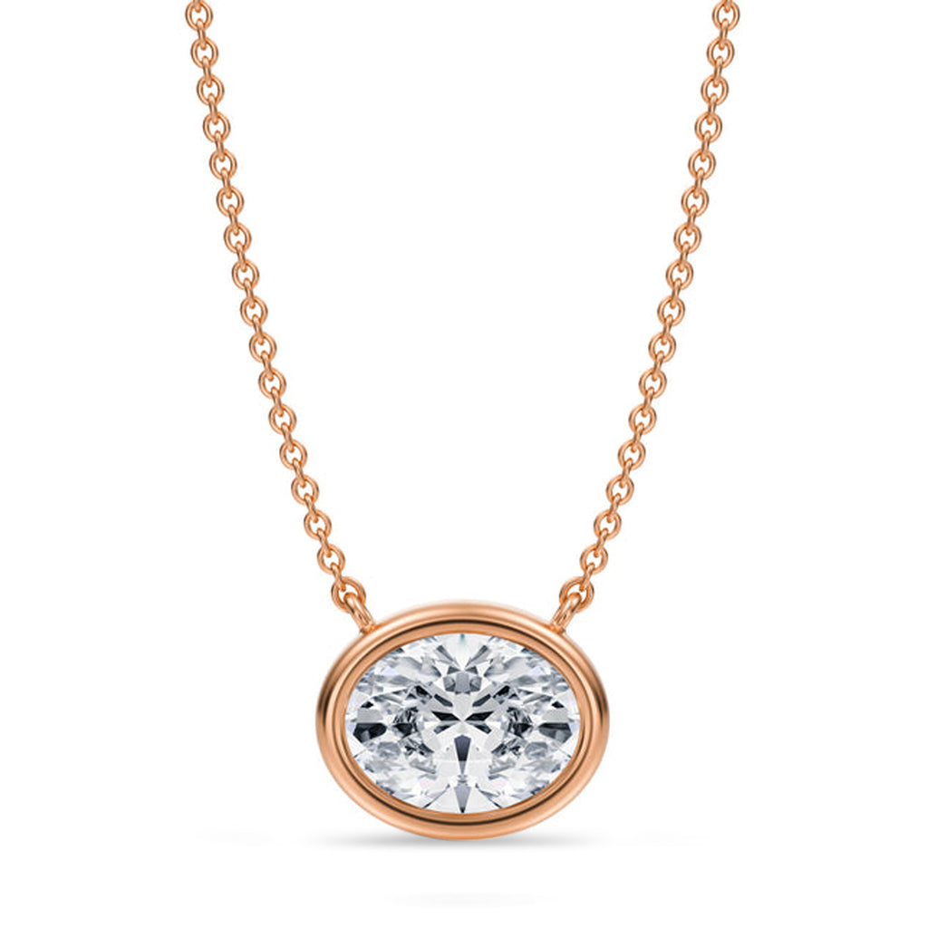 Oval Lab Diamond Solitaire Pendant Necklace 14K Rose Gold (2.00ct)