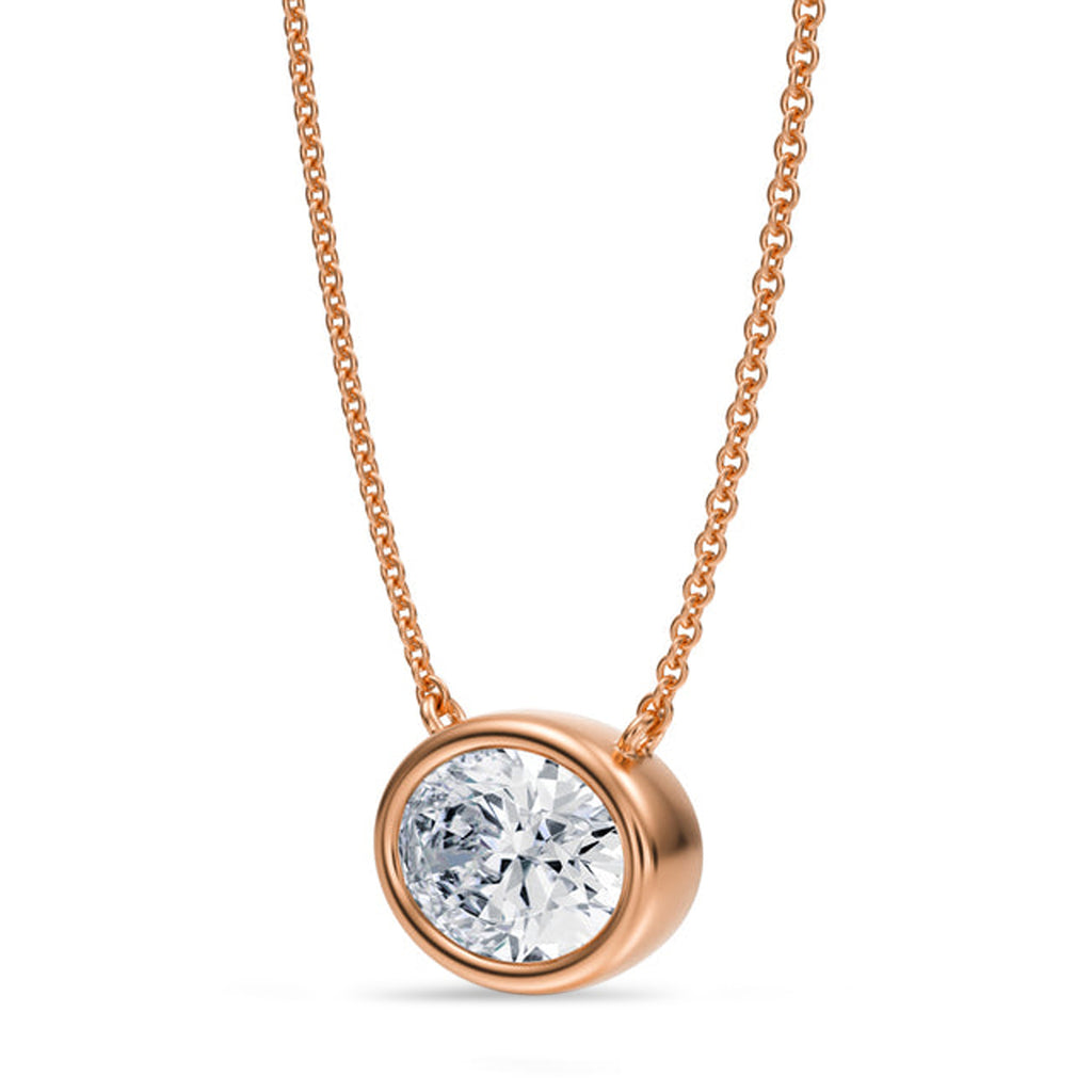 Oval Lab Diamond Solitaire Pendant Necklace 14K Rose Gold (2.00ct)