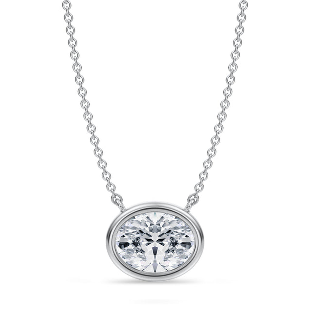 Oval Lab Diamond Solitaire Pendant Necklace 14K White Gold (2.00ct)