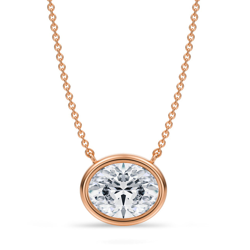 Oval Lab Diamond Solitaire Pendant Necklace 14K Rose Gold (2.50ct)