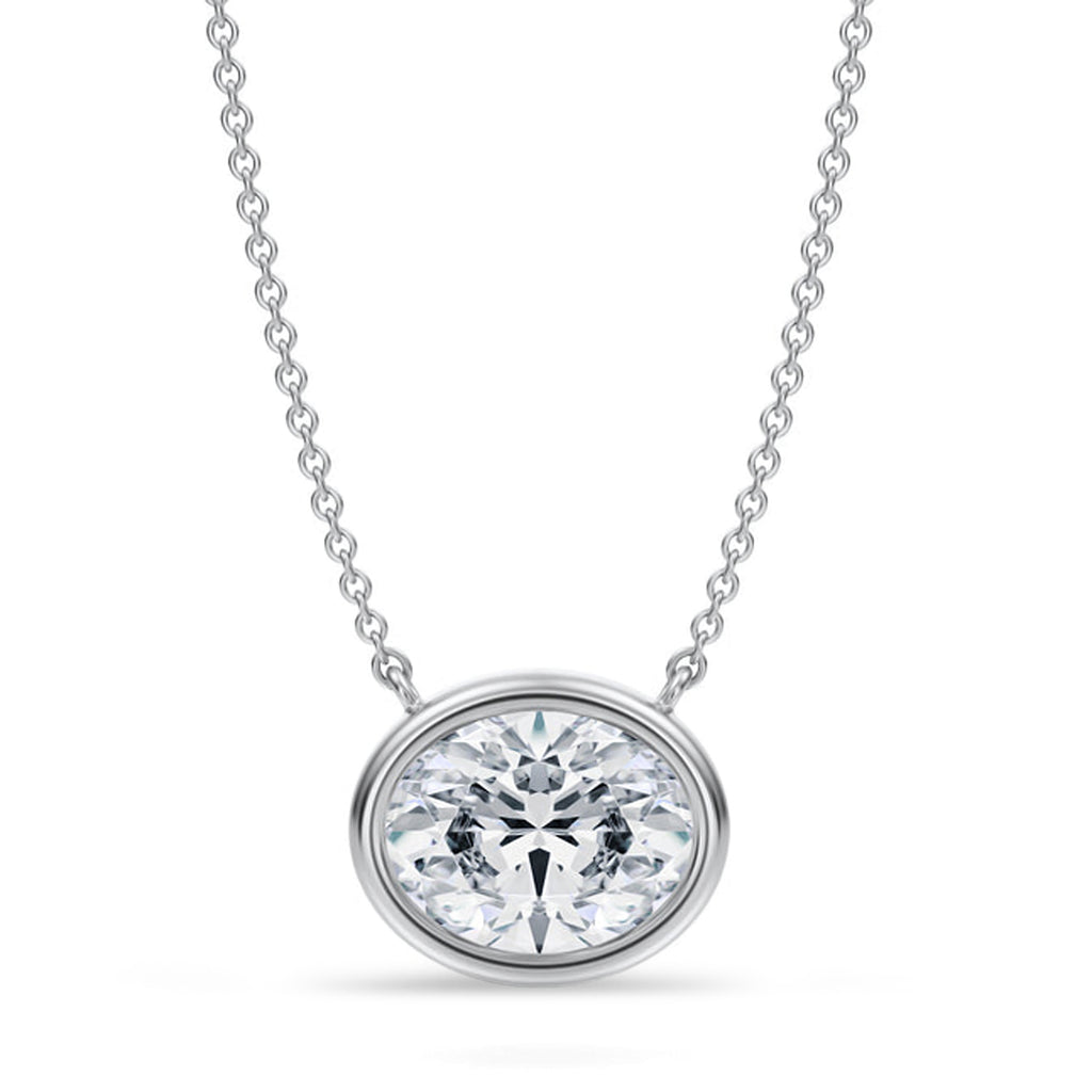 Oval Lab Diamond Solitaire Pendant Necklace 14K White Gold (2.50ct)
