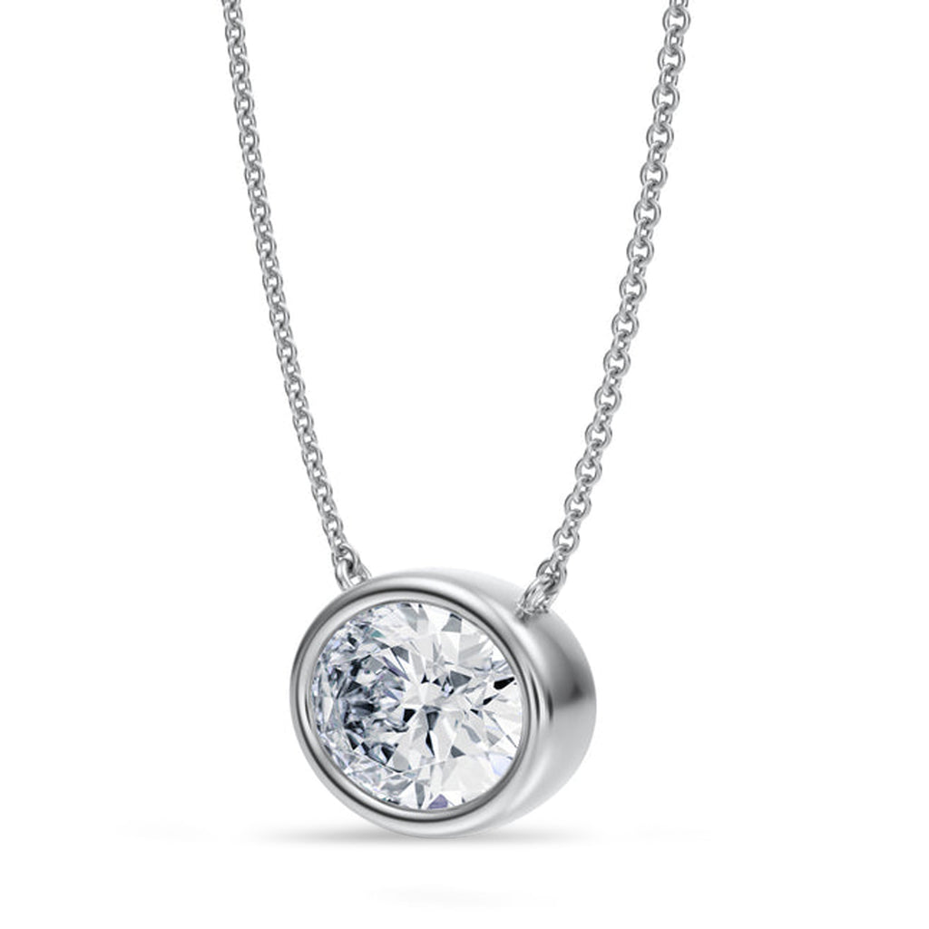 Oval Lab Diamond Solitaire Pendant Necklace 14K White Gold (2.50ct)
