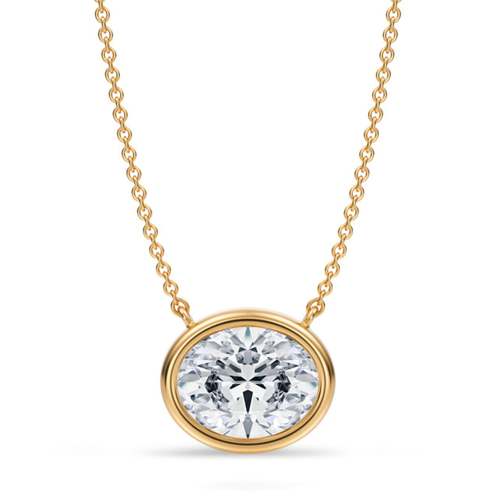 Oval Lab Diamond Solitaire Pendant Necklace 14K Yellow Gold (2.50ct)