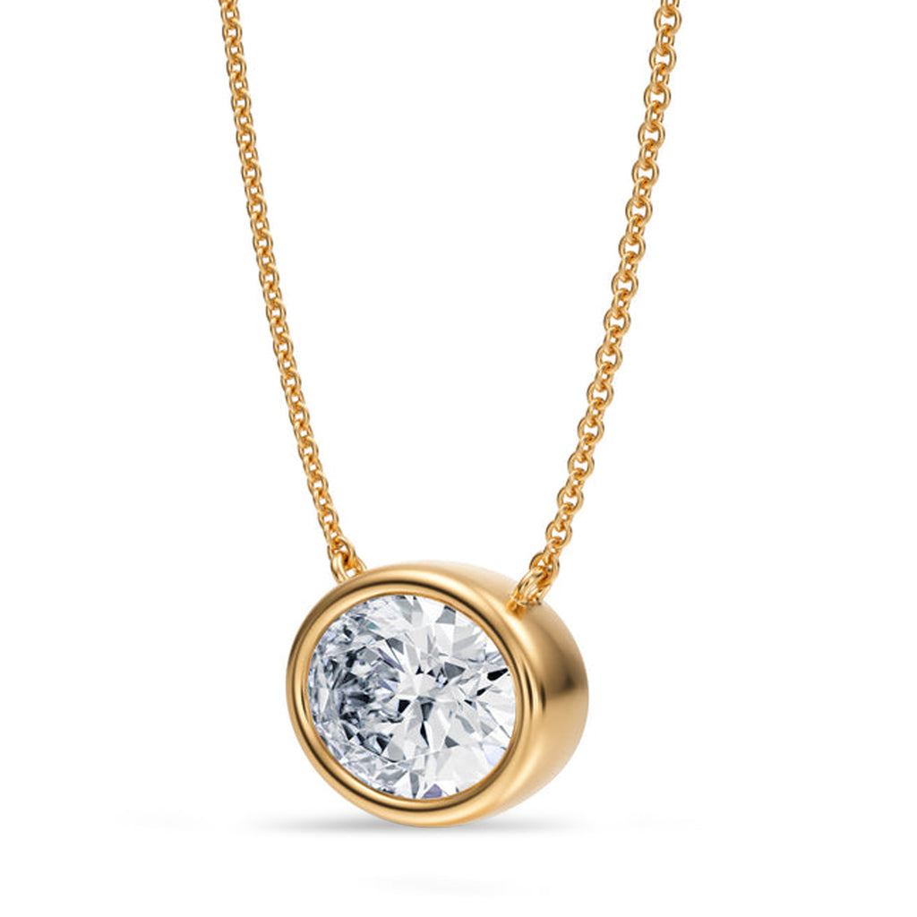 Oval Lab Diamond Solitaire Pendant Necklace 14K Yellow Gold (2.50ct)