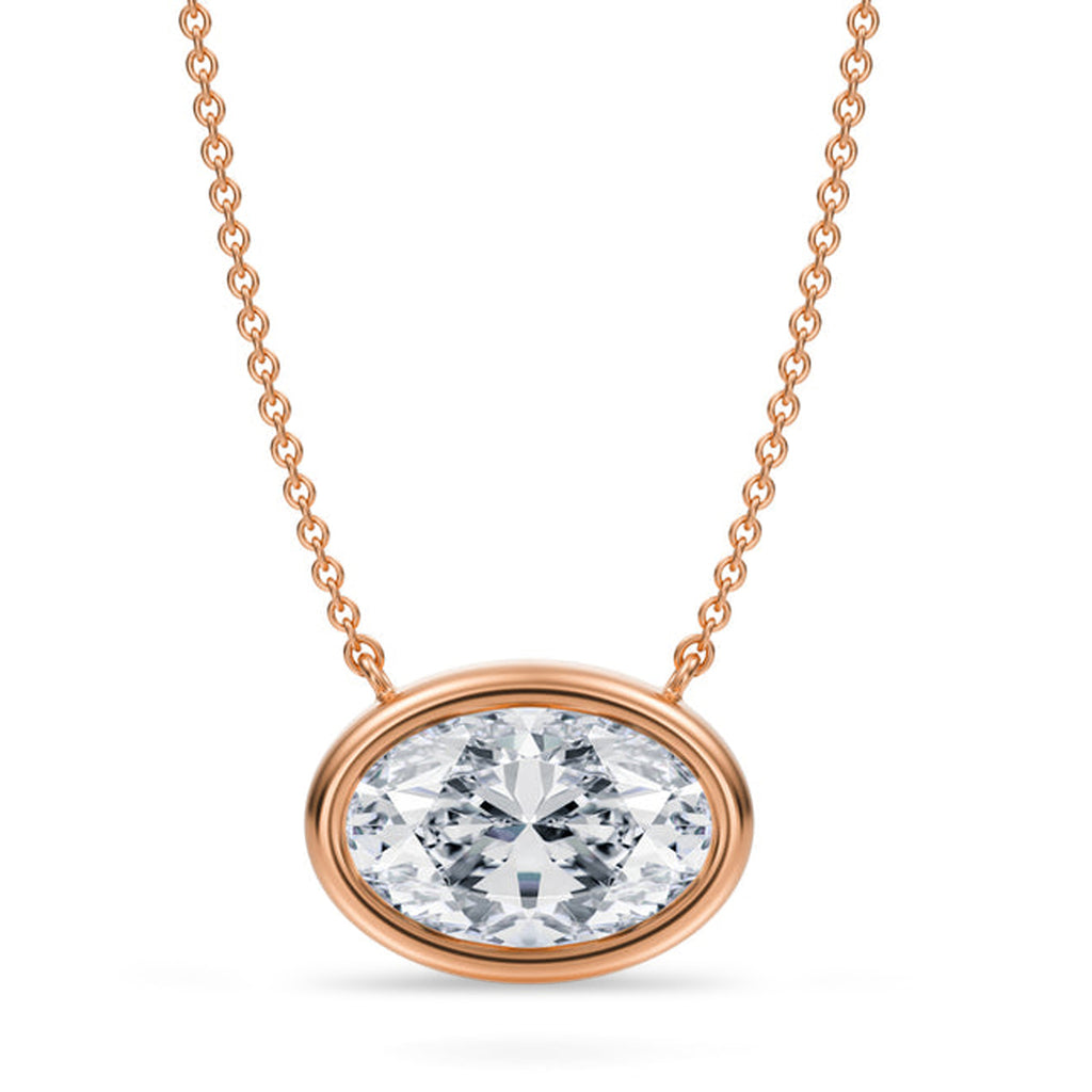 Oval Lab Diamond Solitaire Pendant Necklace 14K Rose Gold (3.00ct)