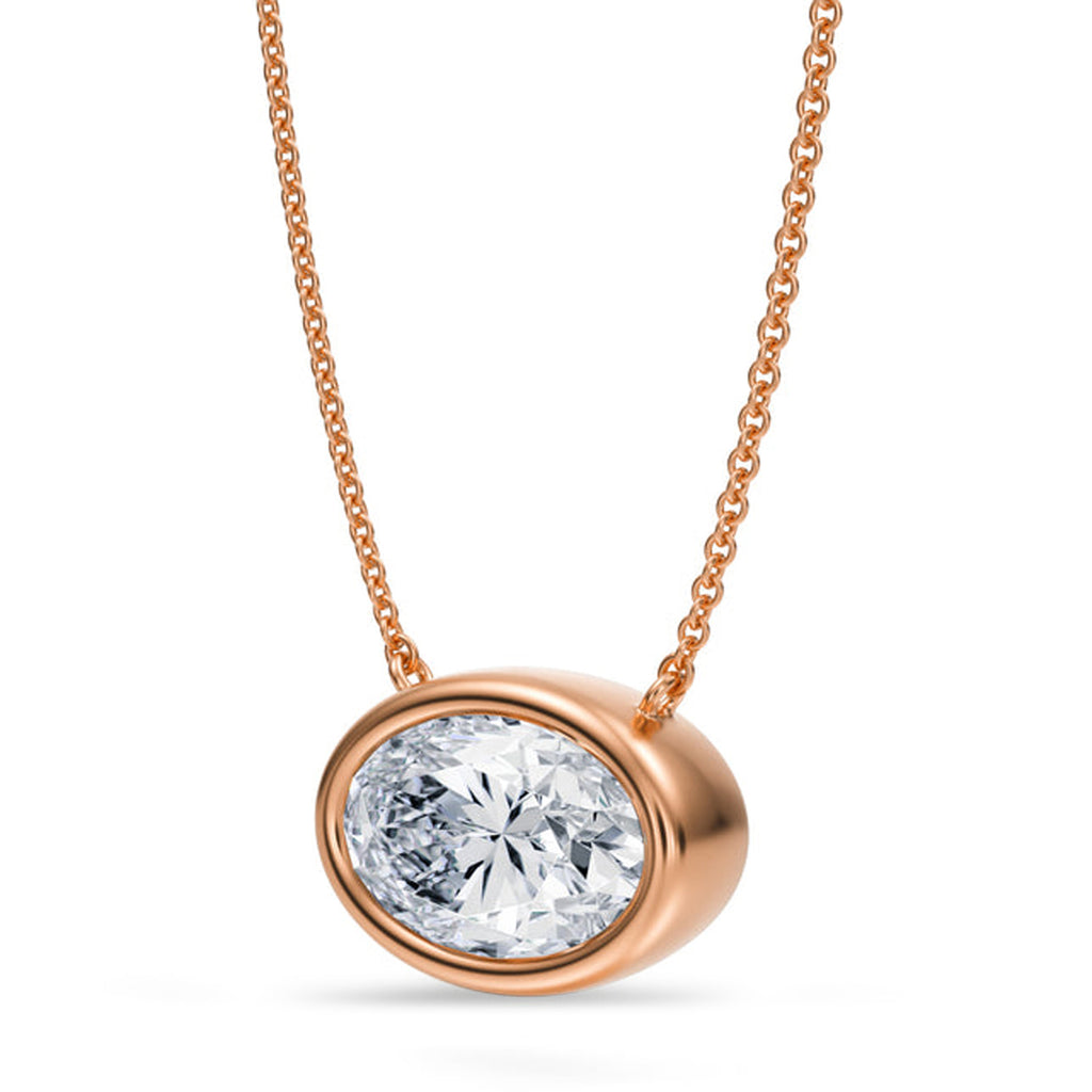 Oval Lab Diamond Solitaire Pendant Necklace 14K Rose Gold (3.00ct)