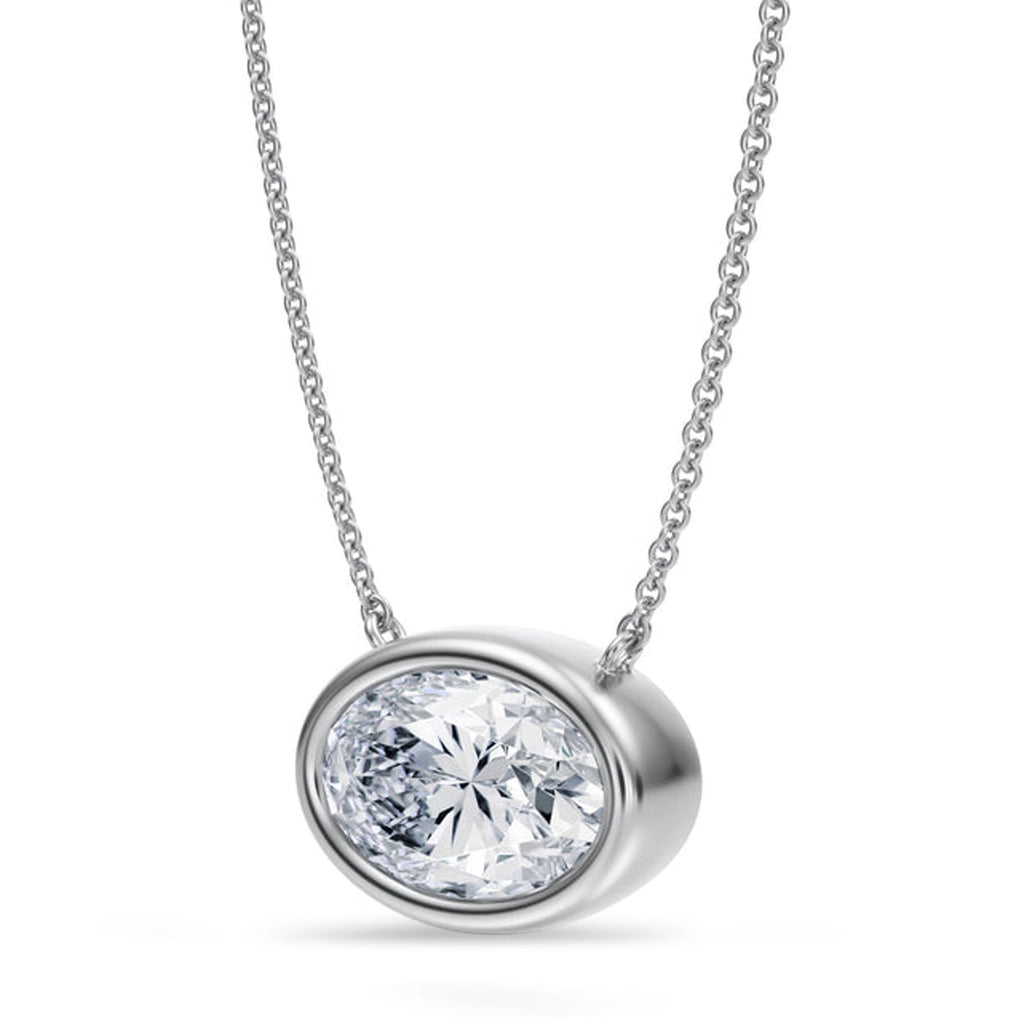 Oval Lab Diamond Solitaire Pendant Necklace 14K White Gold (3.00ct)
