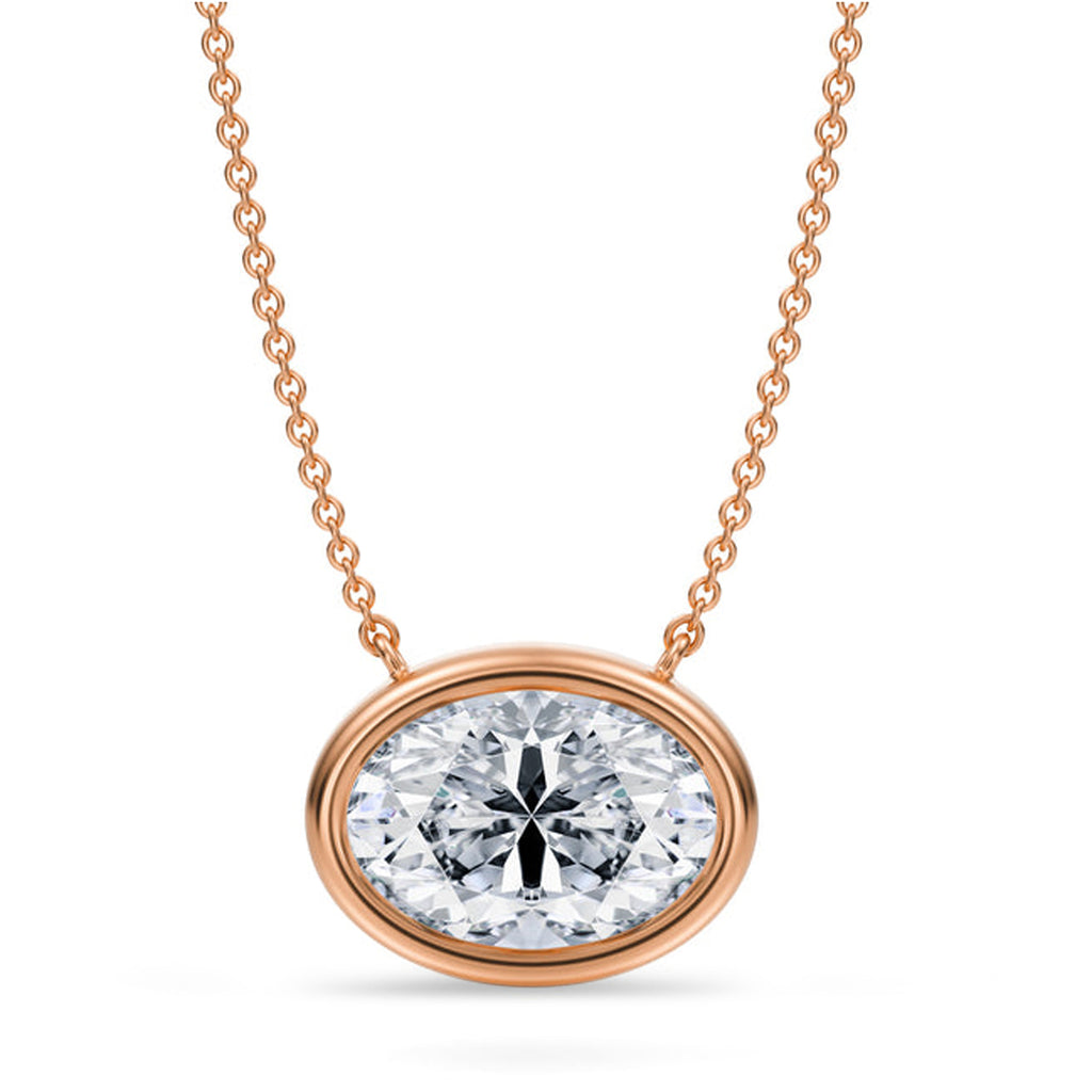 Oval Lab Diamond Solitaire Pendant Necklace 14K Rose Gold (3.50ct)