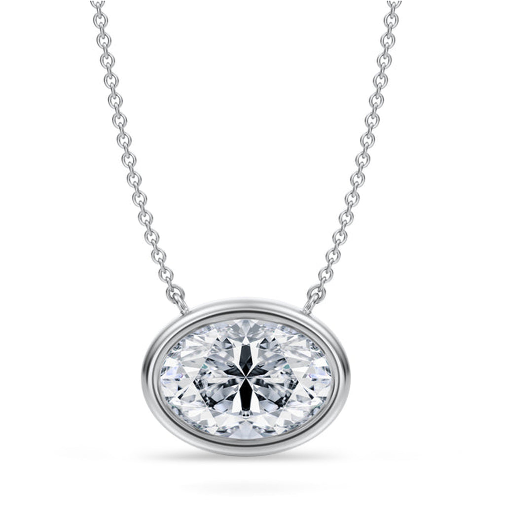 Oval Lab Diamond Solitaire Pendant Necklace 14K White Gold (3.50ct)