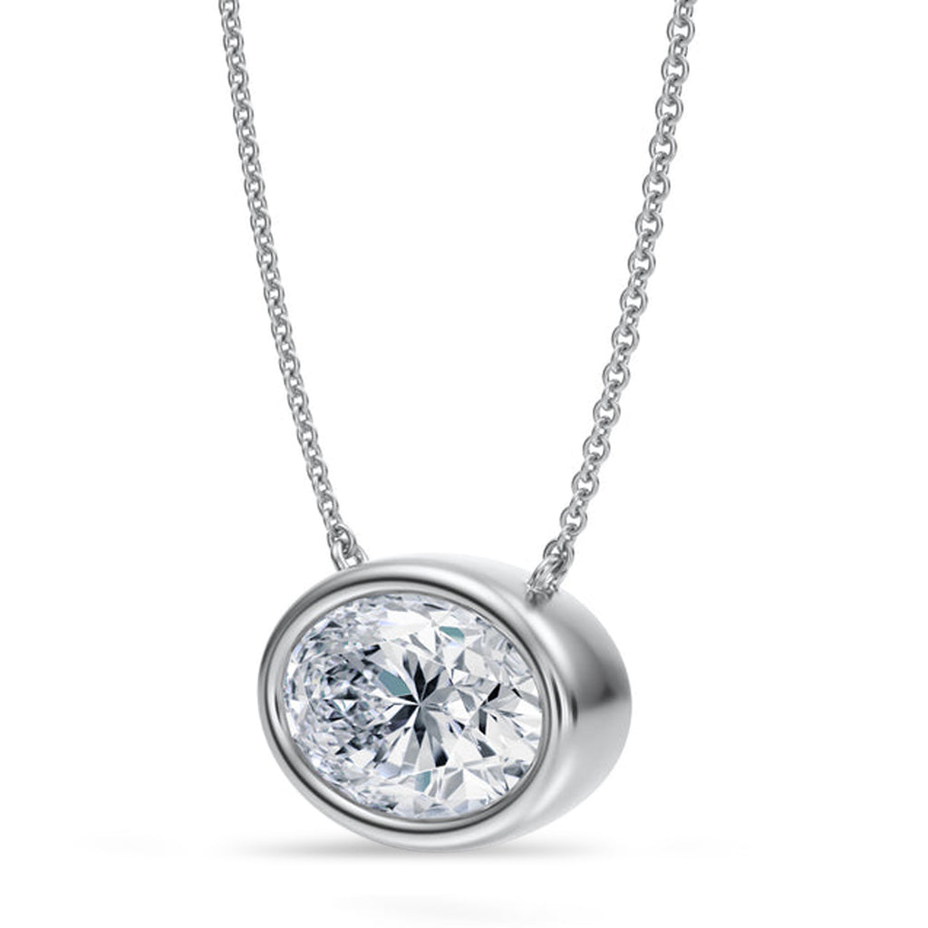 Oval Lab Diamond Solitaire Pendant Necklace 14K White Gold (3.50ct)