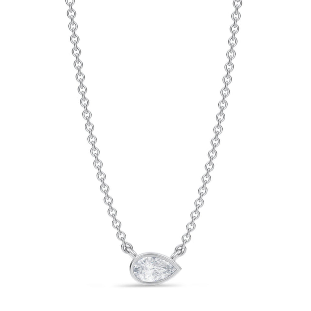 Pear Lab Diamond Solitaire Pendant Necklace 14K White Gold (0.25ct)