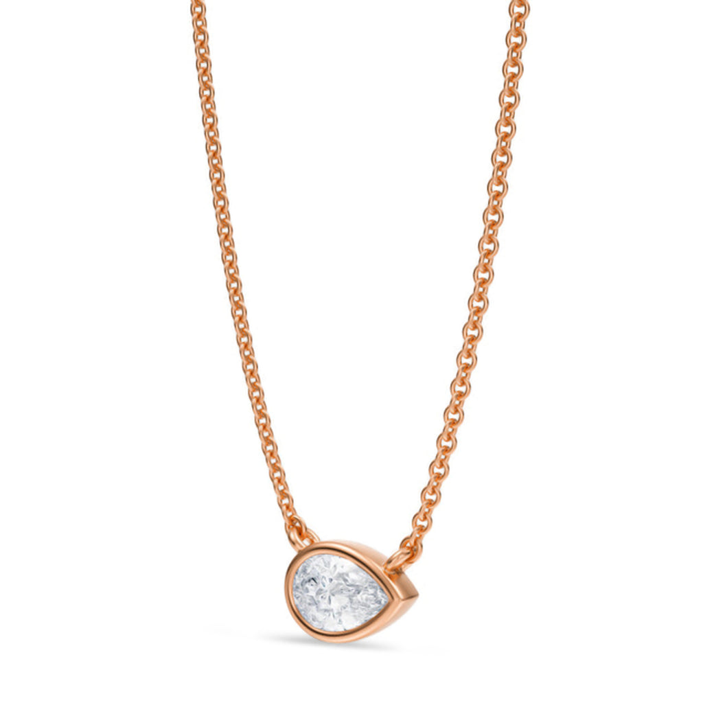 Pear Lab Diamond Solitaire Pendant Necklace 14K Rose Gold (0.50ct)