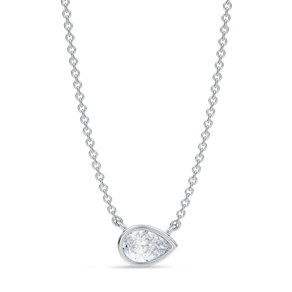 Pear Lab Diamond Solitaire Pendant Necklace 14K White Gold (0.50ct)