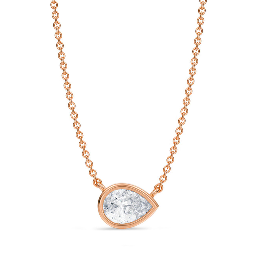 Pear Lab Diamond Solitaire Pendant Necklace 14K Rose Gold (0.75ct)