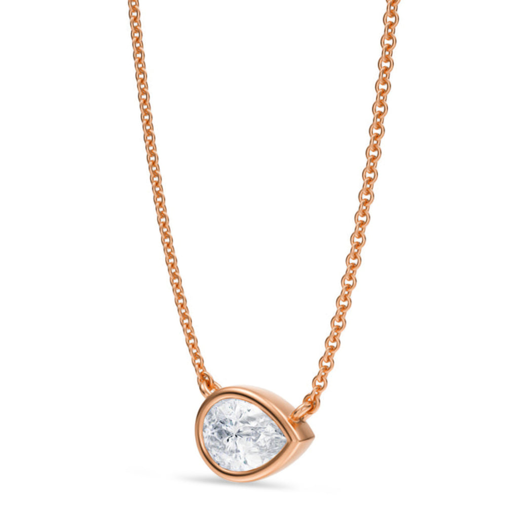 Pear Lab Diamond Solitaire Pendant Necklace 14K Rose Gold (0.75ct)