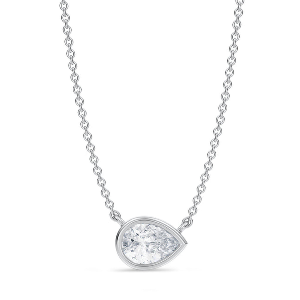 Pear Lab Diamond Solitaire Pendant Necklace 14K White Gold (0.75ct)