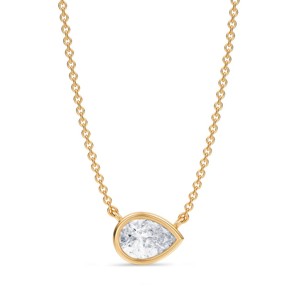 Pear Lab Diamond Solitaire Pendant Necklace 14K Yellow Gold (0.75ct)