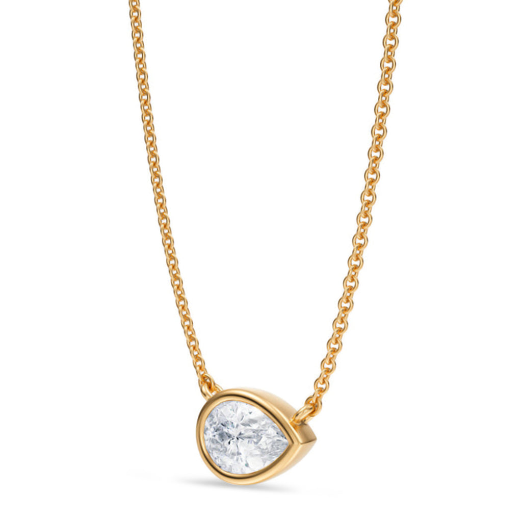 Pear Lab Diamond Solitaire Pendant Necklace 14K Yellow Gold (0.75ct)