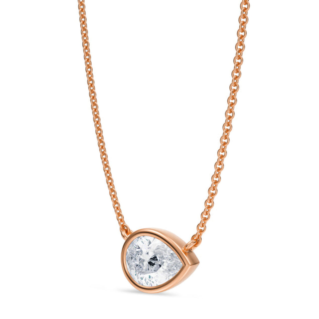 Pear Lab Diamond Solitaire Pendant Necklace 14K Rose Gold (1.00ct)