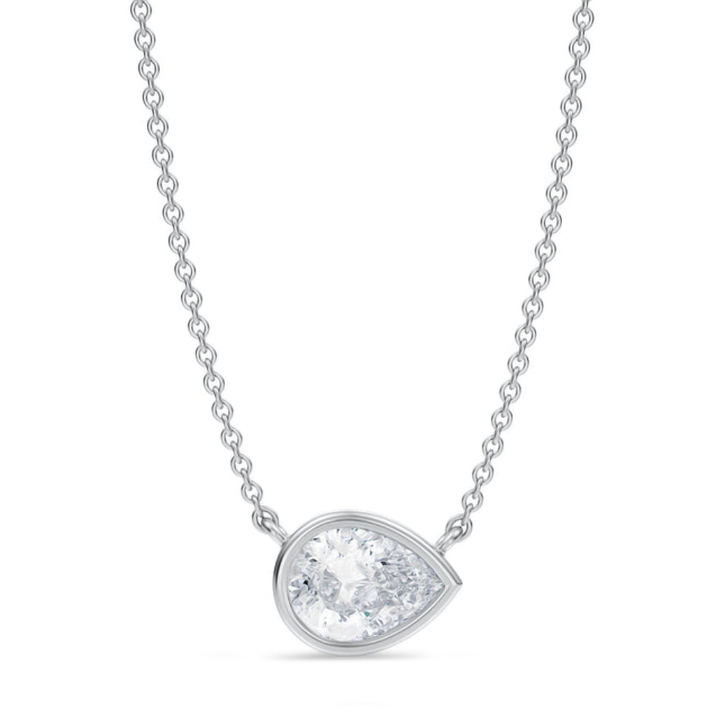 Pear Lab Diamond Solitaire Pendant Necklace 14K White Gold (1.00ct)