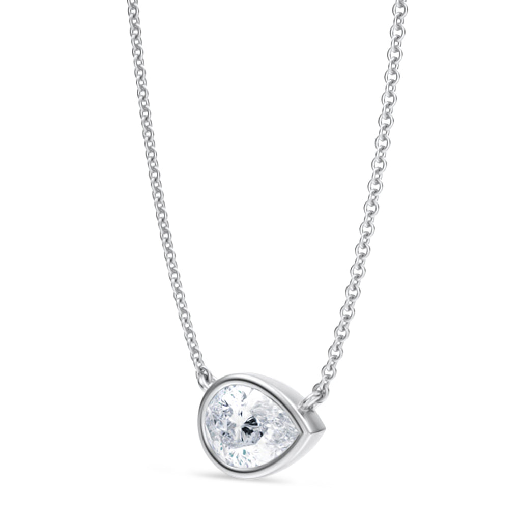 Pear Lab Diamond Solitaire Pendant Necklace 14K White Gold (1.00ct)