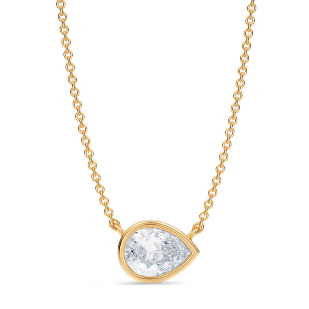 Pear Lab Diamond Solitaire Pendant Necklace 14K Yellow Gold (1.00ct)