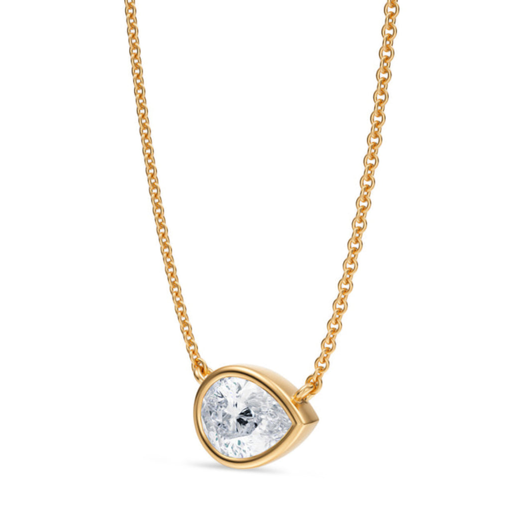 Pear Lab Diamond Solitaire Pendant Necklace 14K Yellow Gold (1.00ct)