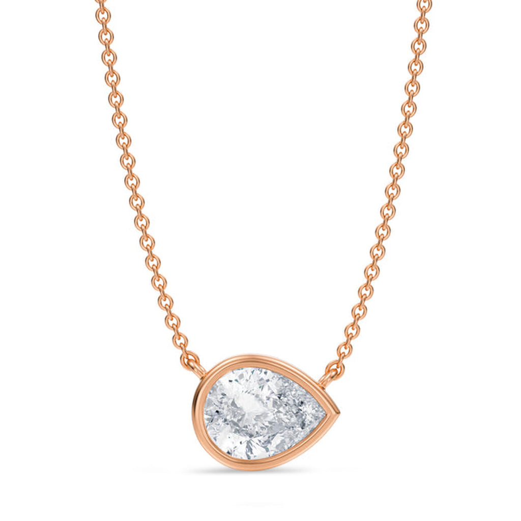 Pear Lab Diamond Solitaire Pendant Necklace 14K Rose Gold (1.50ct)