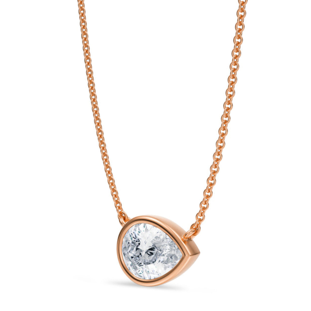 Pear Lab Diamond Solitaire Pendant Necklace 14K Rose Gold (1.50ct)