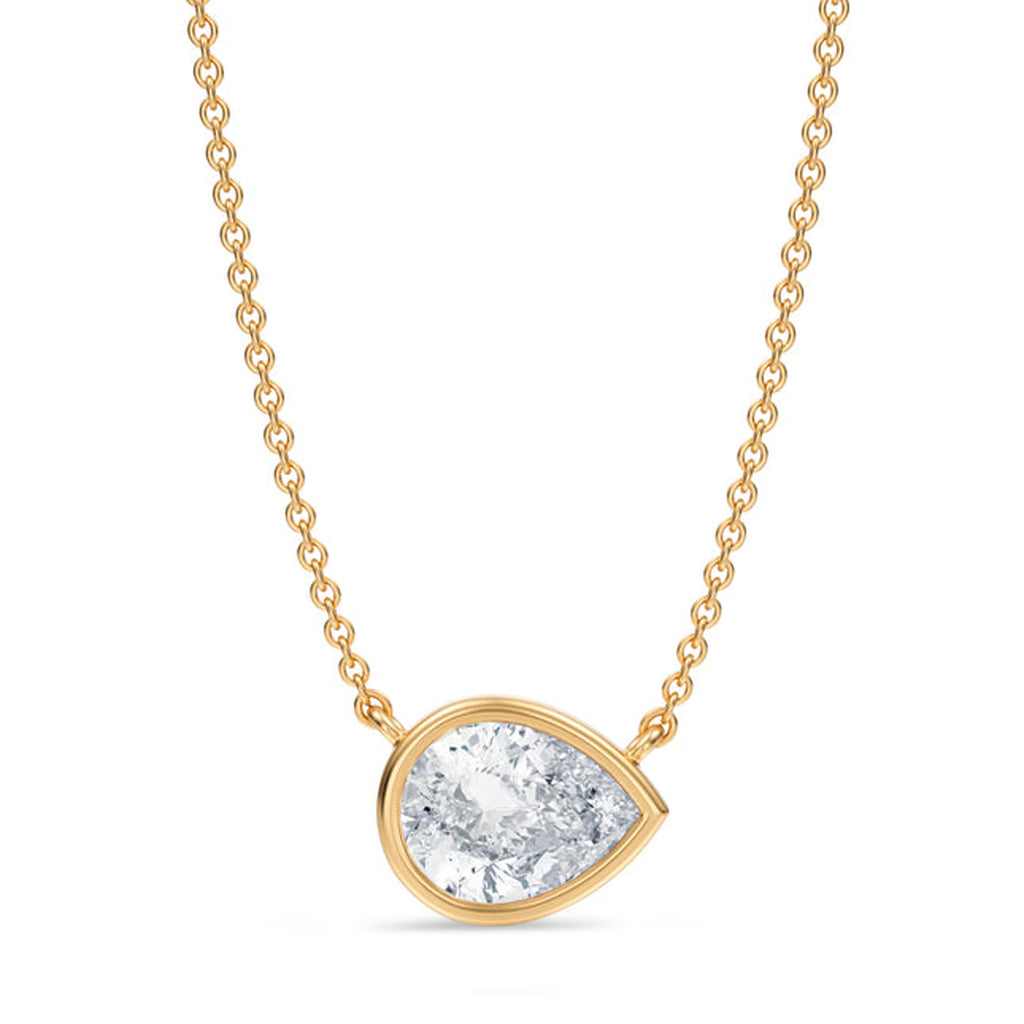 Pear Lab Diamond Solitaire Pendant Necklace 14K Yellow Gold (1.50ct)