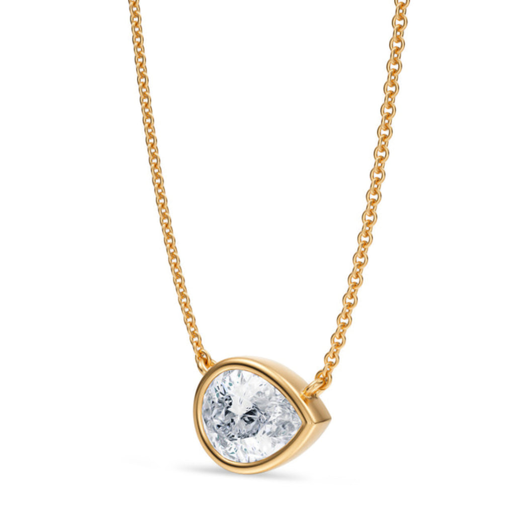 Pear Lab Diamond Solitaire Pendant Necklace 14K Yellow Gold (1.50ct)
