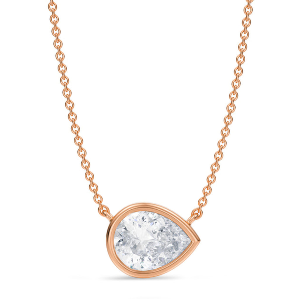 Pear Lab Diamond Solitaire Pendant Necklace 14K Rose Gold (2.00ct)