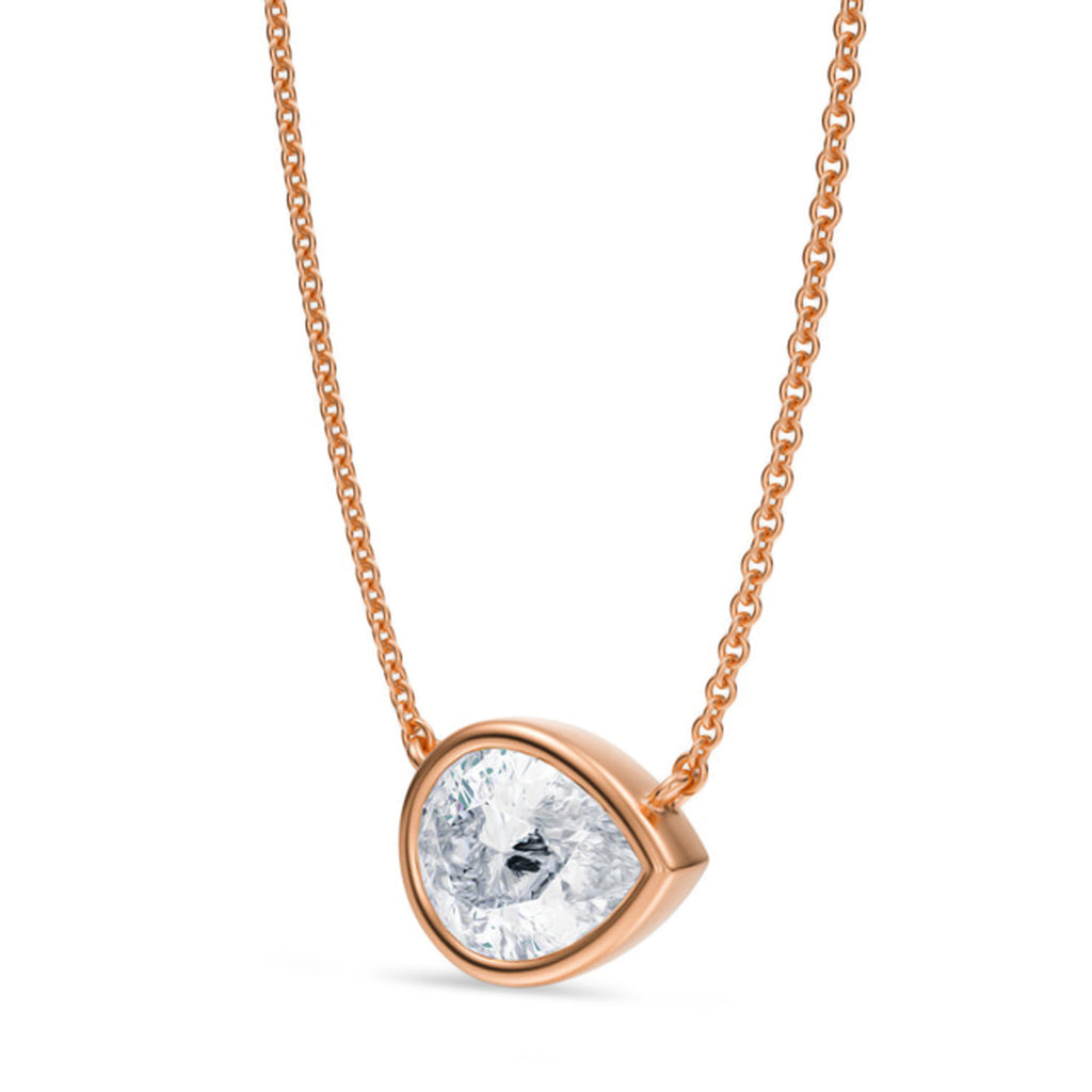 Pear Lab Diamond Solitaire Pendant Necklace 14K Rose Gold (2.00ct)