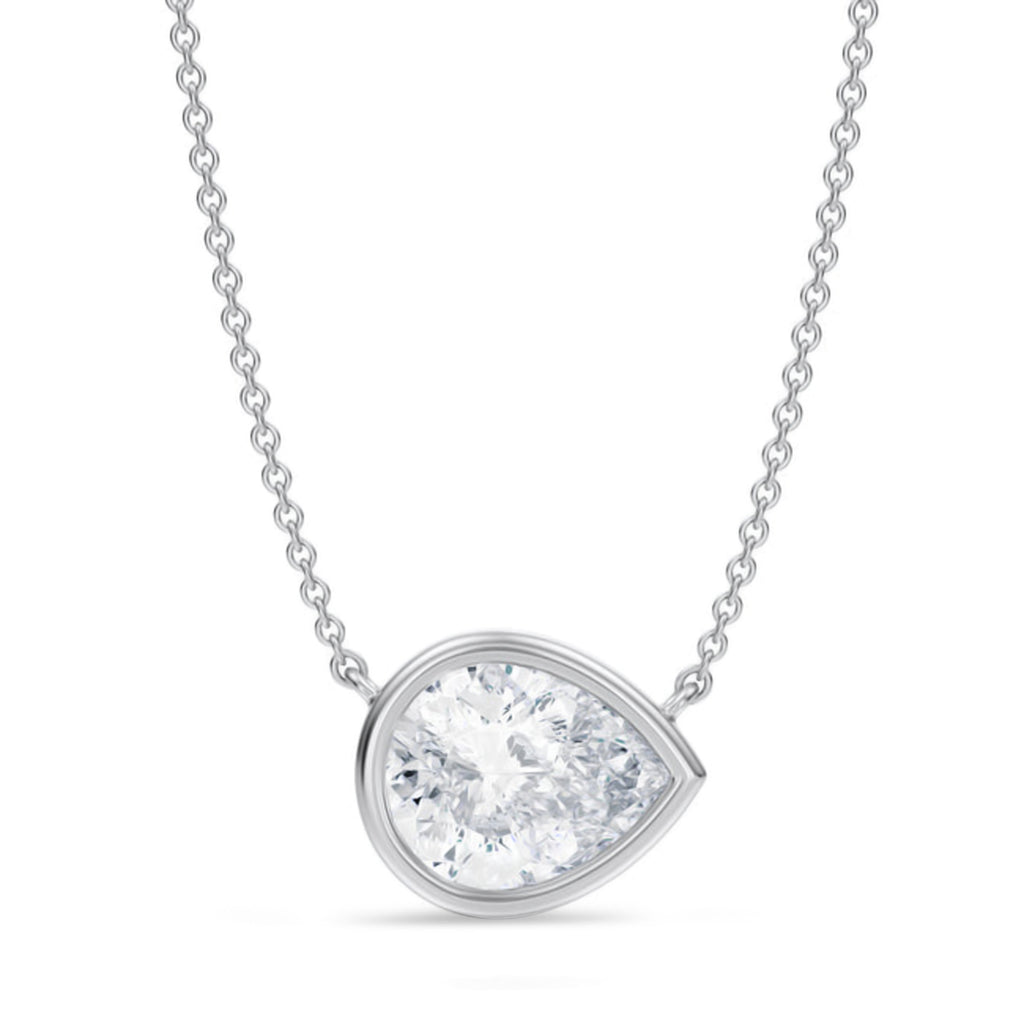 Pear Lab Diamond Solitaire Pendant Necklace 14K White Gold (2.50ct)