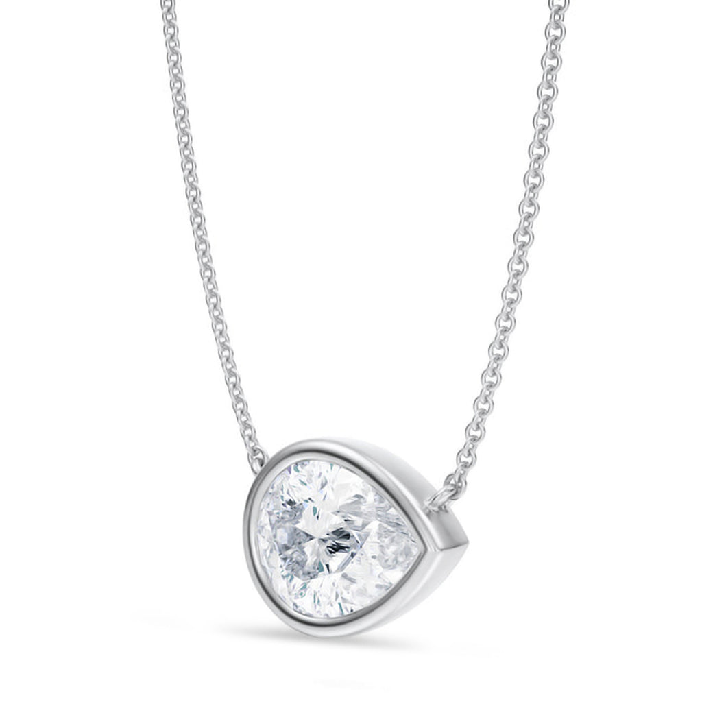 Pear Lab Diamond Solitaire Pendant Necklace 14K White Gold (2.50ct)