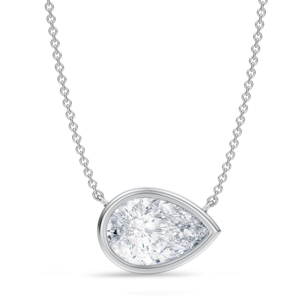 Pear Lab Diamond Solitaire Pendant Necklace 14K White Gold (3.00ct)