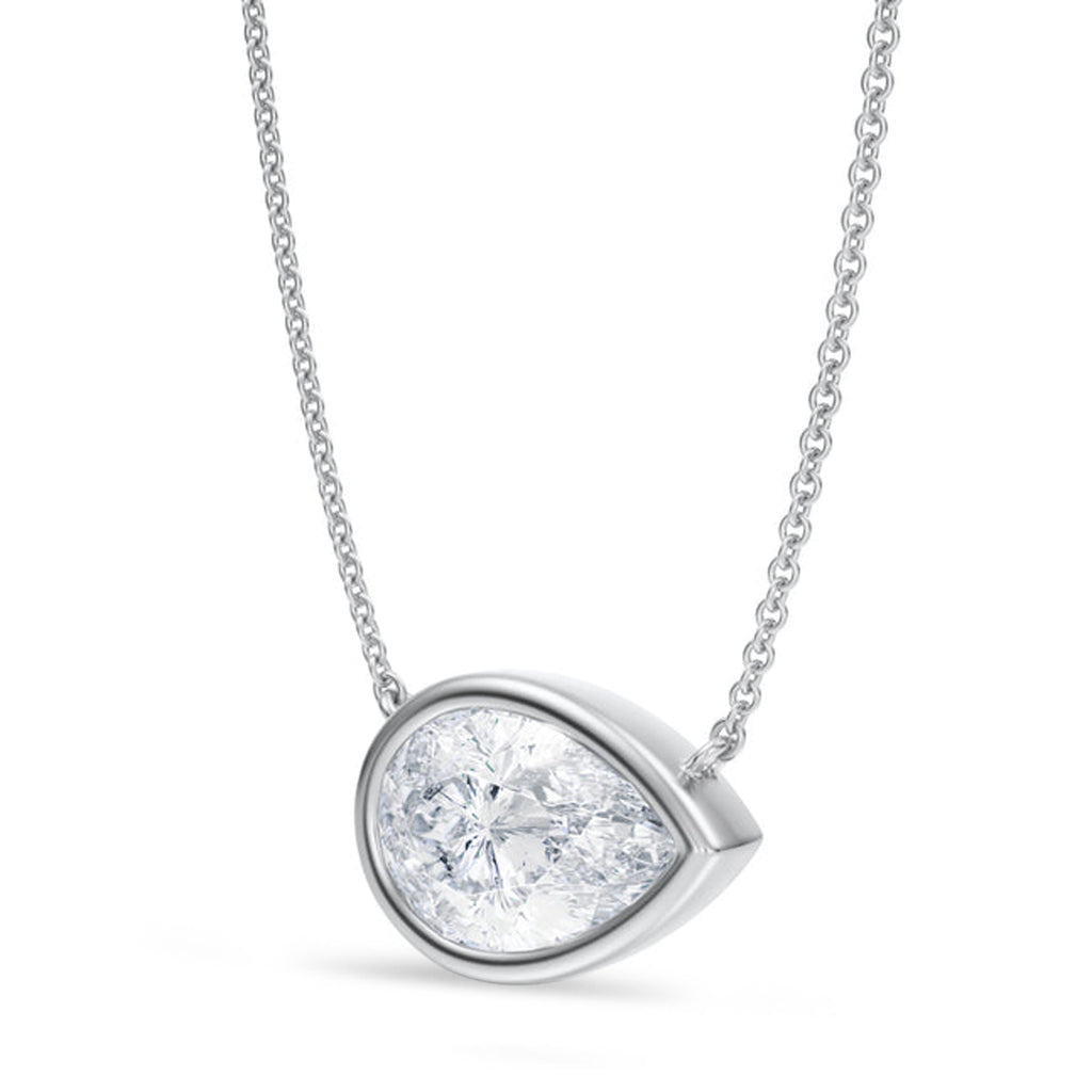 Pear Lab Diamond Solitaire Pendant Necklace 14K White Gold (3.00ct)