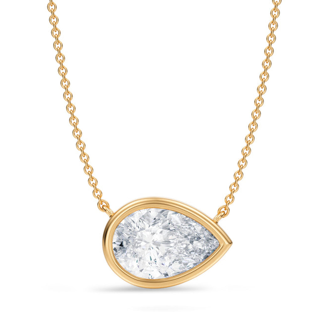 Pear Lab Diamond Solitaire Pendant Necklace 14K Yellow Gold (3.00ct)