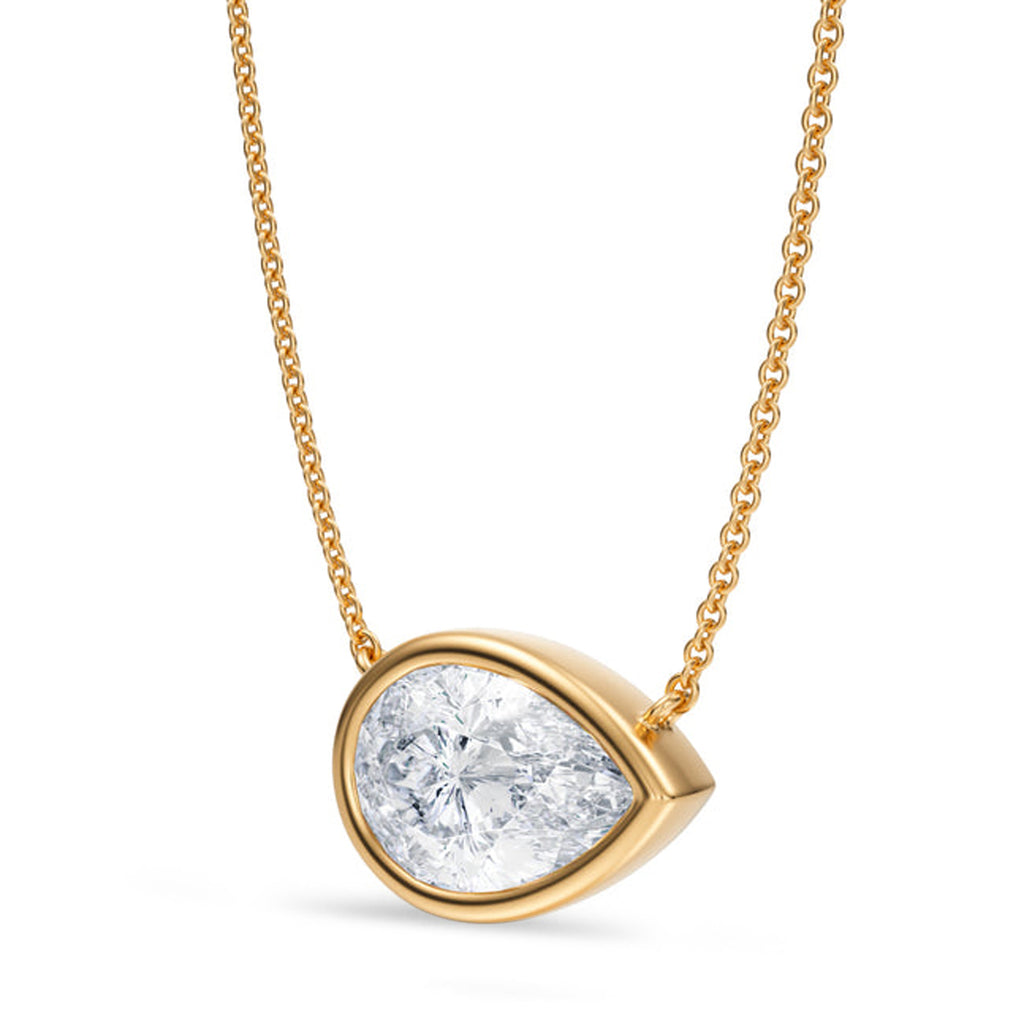Pear Lab Diamond Solitaire Pendant Necklace 14K Yellow Gold (3.00ct)