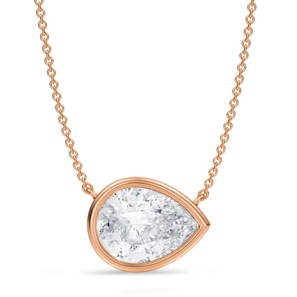 Pear Lab Diamond Solitaire Pendant Necklace 14K Rose Gold (3.50ct)