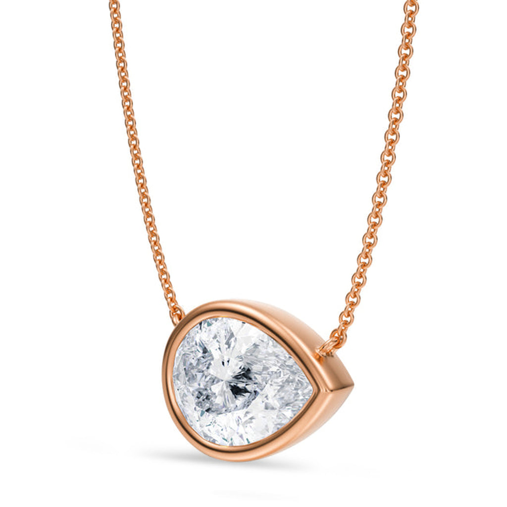 Pear Lab Diamond Solitaire Pendant Necklace 14K Rose Gold (3.50ct)