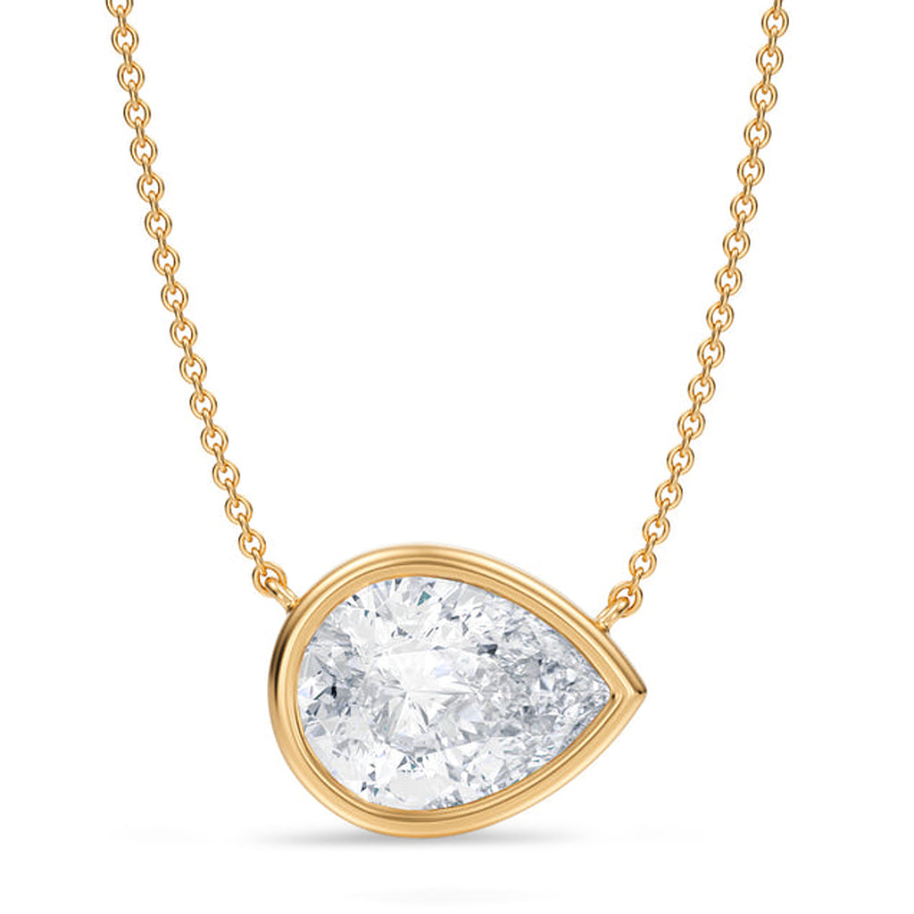 Pear Lab Diamond Solitaire Pendant Necklace 14K Yellow Gold (3.50ct)