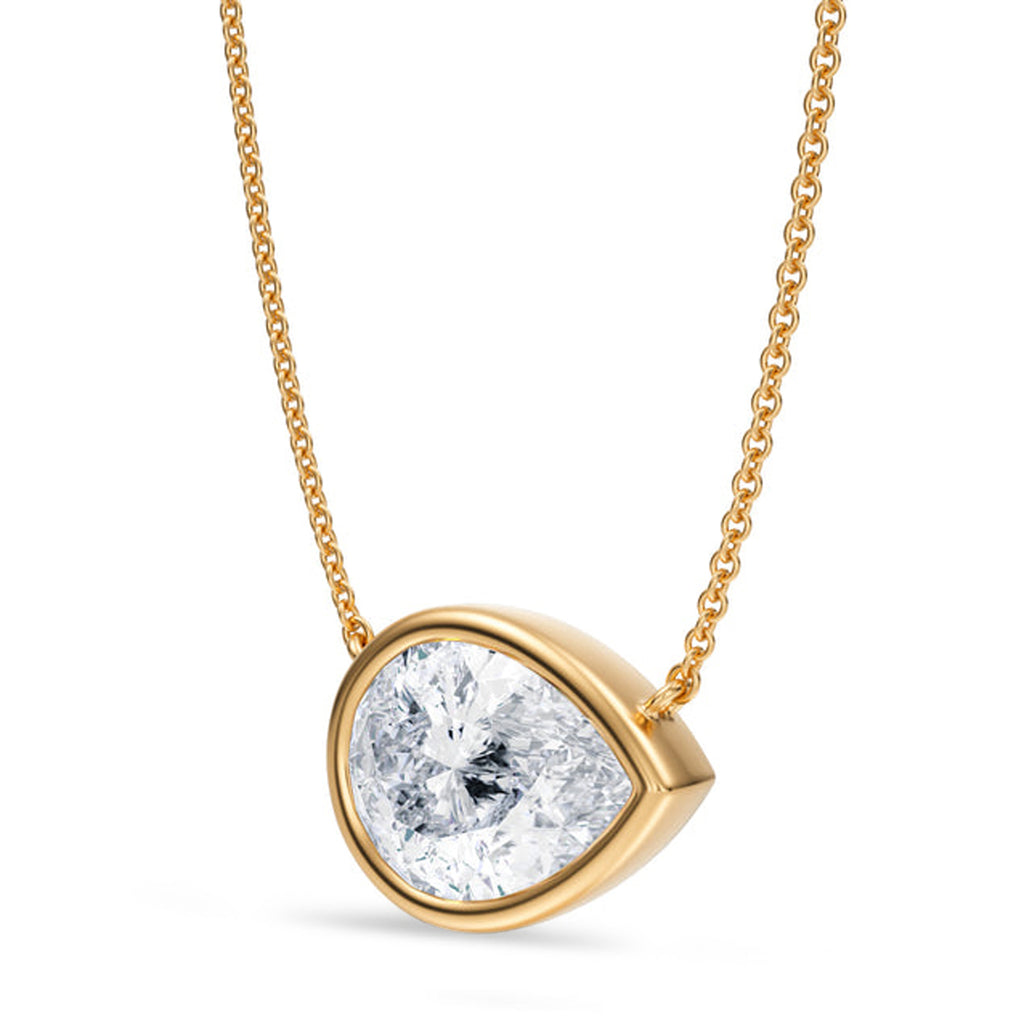 Pear Lab Diamond Solitaire Pendant Necklace 14K Yellow Gold (3.50ct)