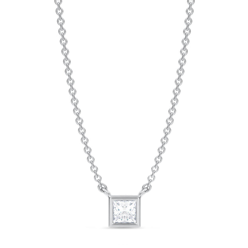 Princess Lab Diamond Solitaire Pendant Necklace 14K White Gold (0.25ct)