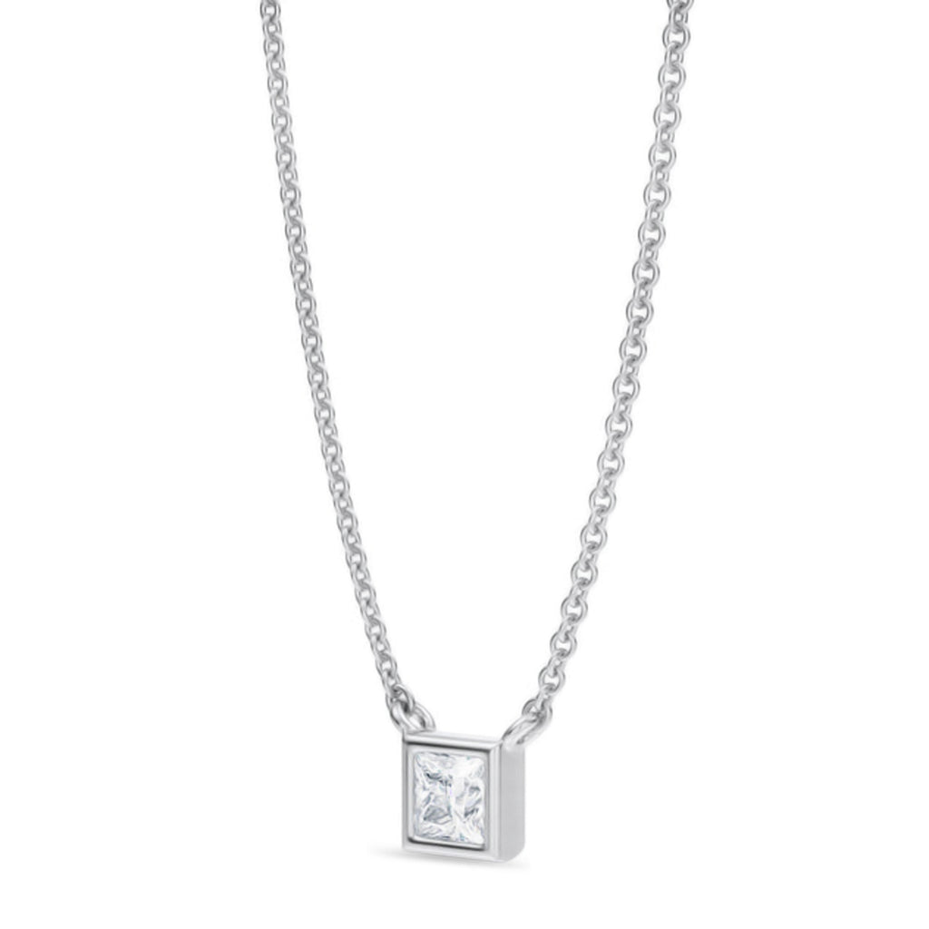Princess Lab Diamond Solitaire Pendant Necklace 14K White Gold (0.25ct)