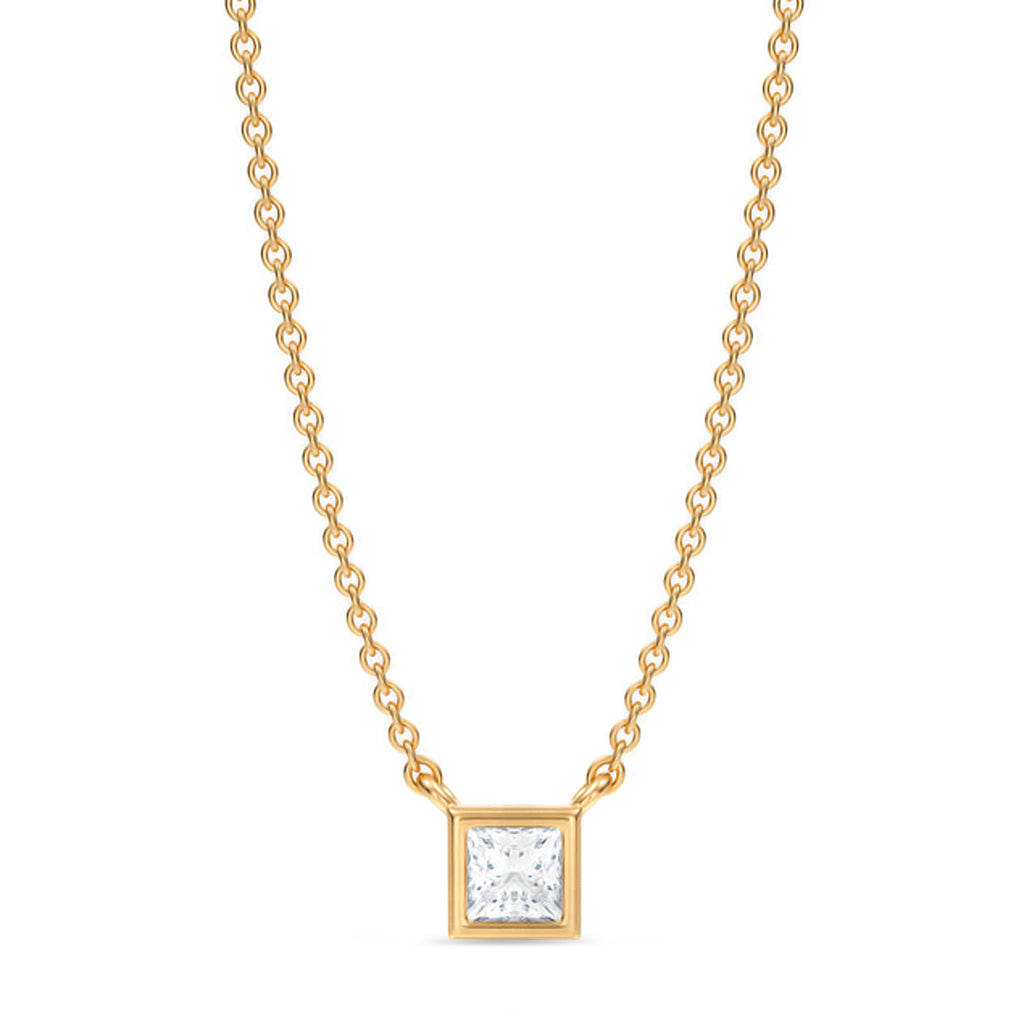 Princess Lab Diamond Solitaire Pendant Necklace 14K Yellow Gold (0.25ct)