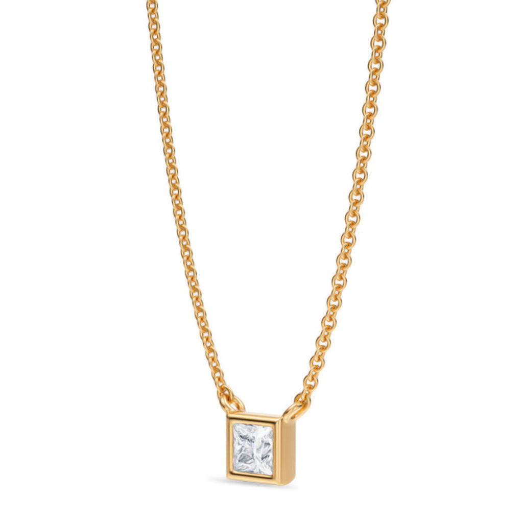 Princess Lab Diamond Solitaire Pendant Necklace 14K Yellow Gold (0.25ct)