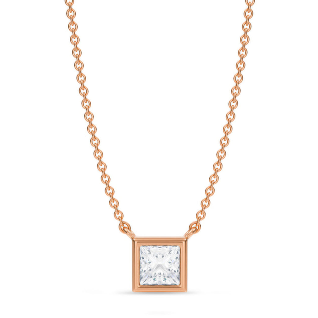 Princess Lab Diamond Solitaire Pendant Necklace 14K Rose Gold (0.50ct)