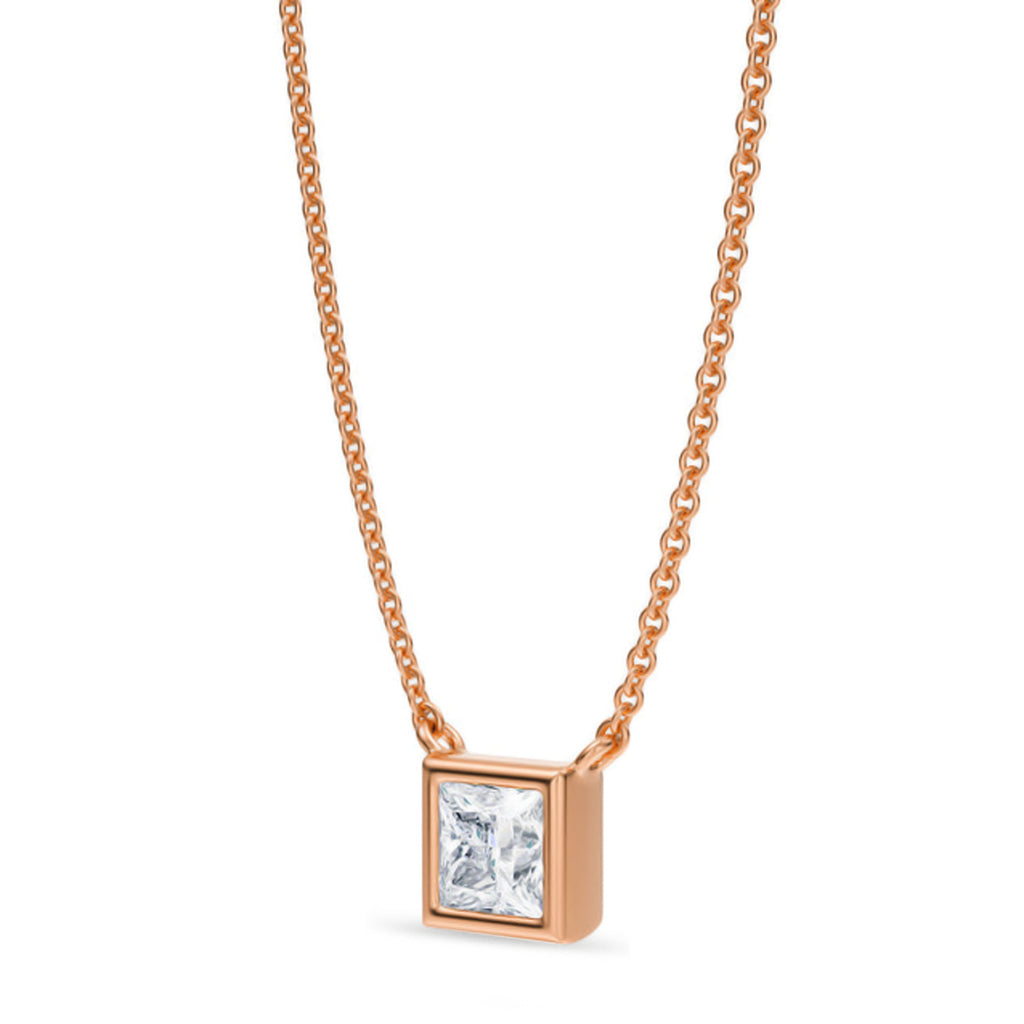 Princess Lab Diamond Solitaire Pendant Necklace 14K Rose Gold (0.50ct)